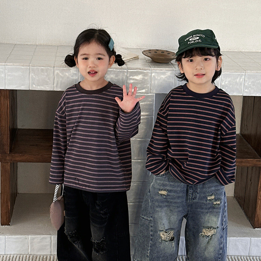 【80-140cm】撞色條紋打底衫