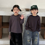 【80-140cm】撞色條紋打底衫