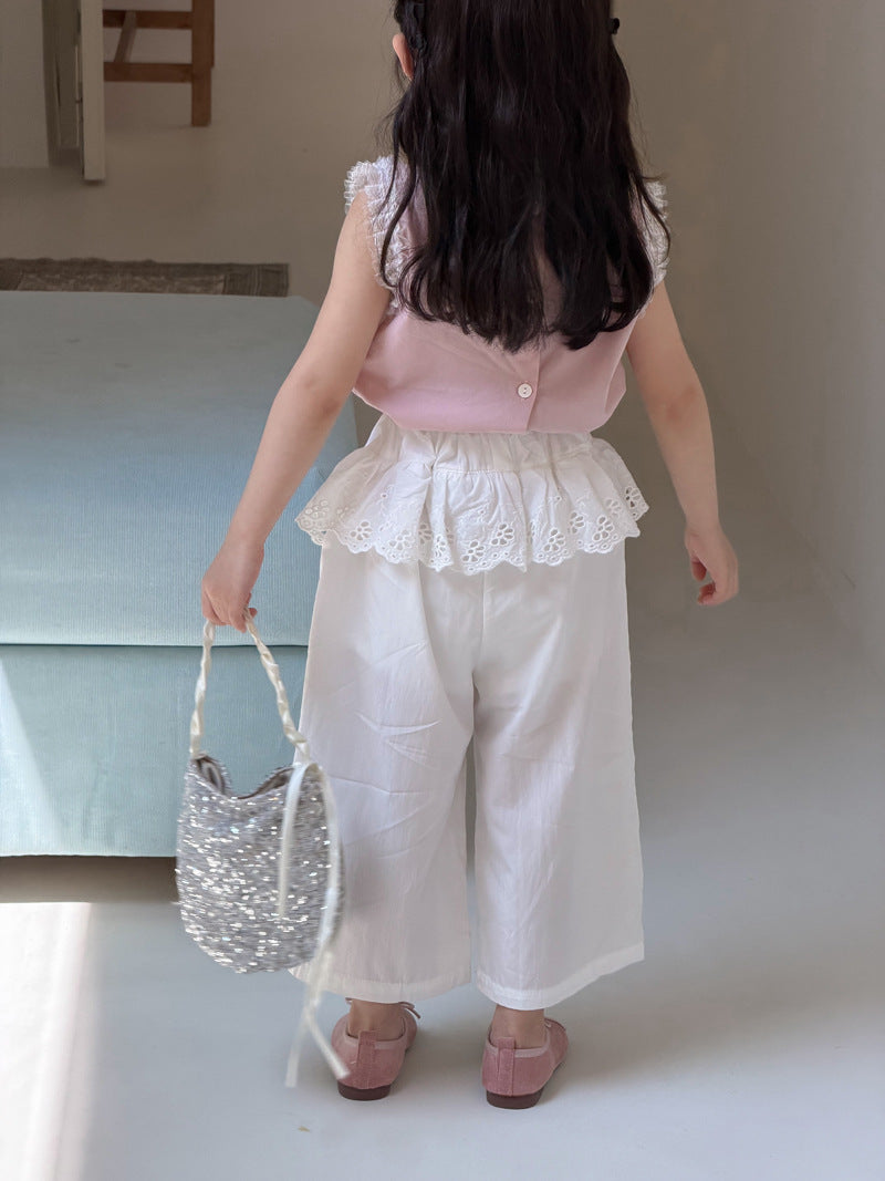 【90-140cm】韓版蕾絲花邊背心