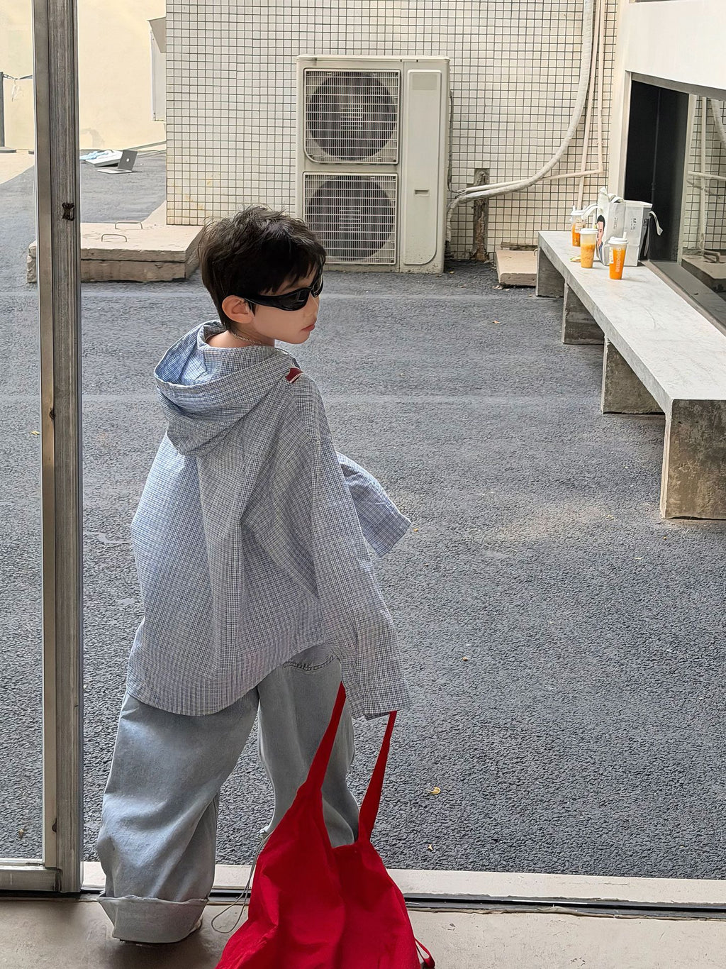 【90-160cm】韓版寬鬆休閒印花連帽襯衫