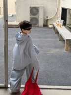 【90-160cm】韓版寬鬆休閒印花連帽襯衫