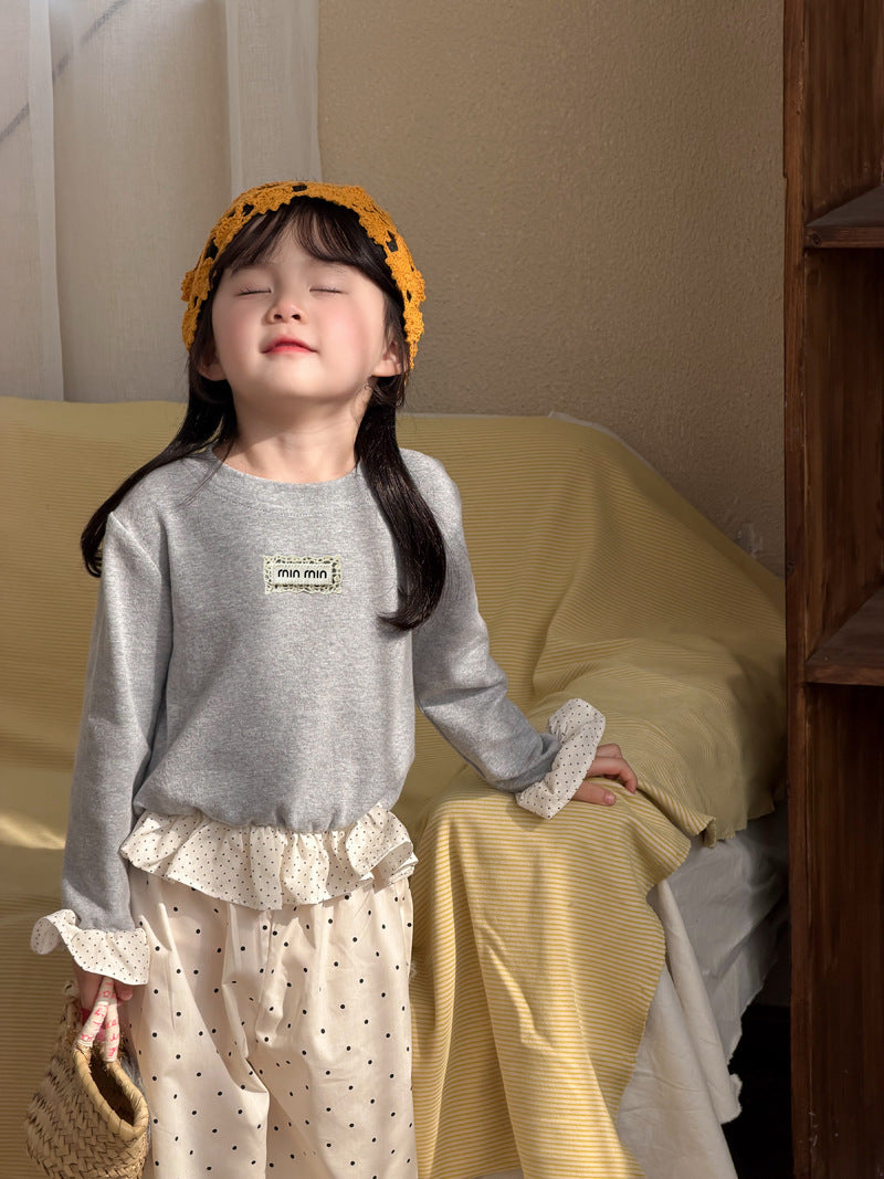 【90-140cm】一波點拼荷葉邊打底衫