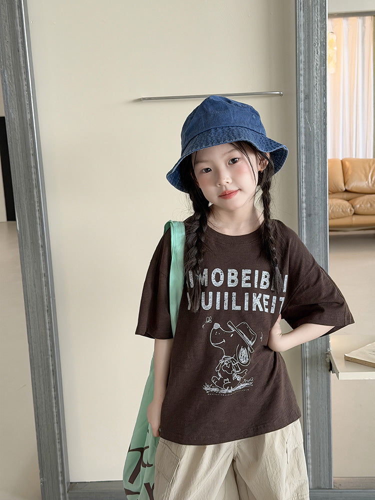 【100-170cm】字母卡通竹節棉軟糯親膚短袖T