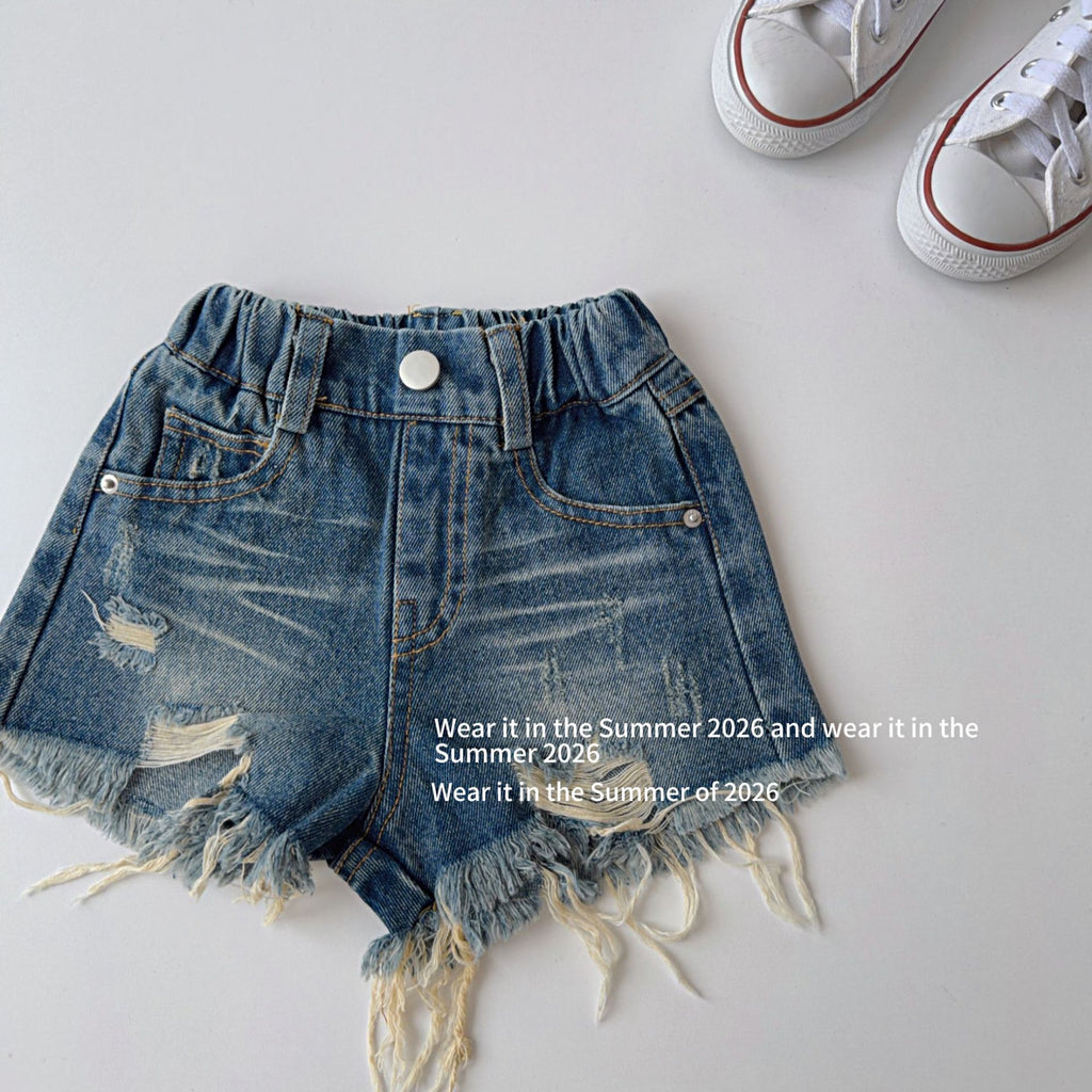 【90-150cm】y2k 復古破洞磨毛短褲