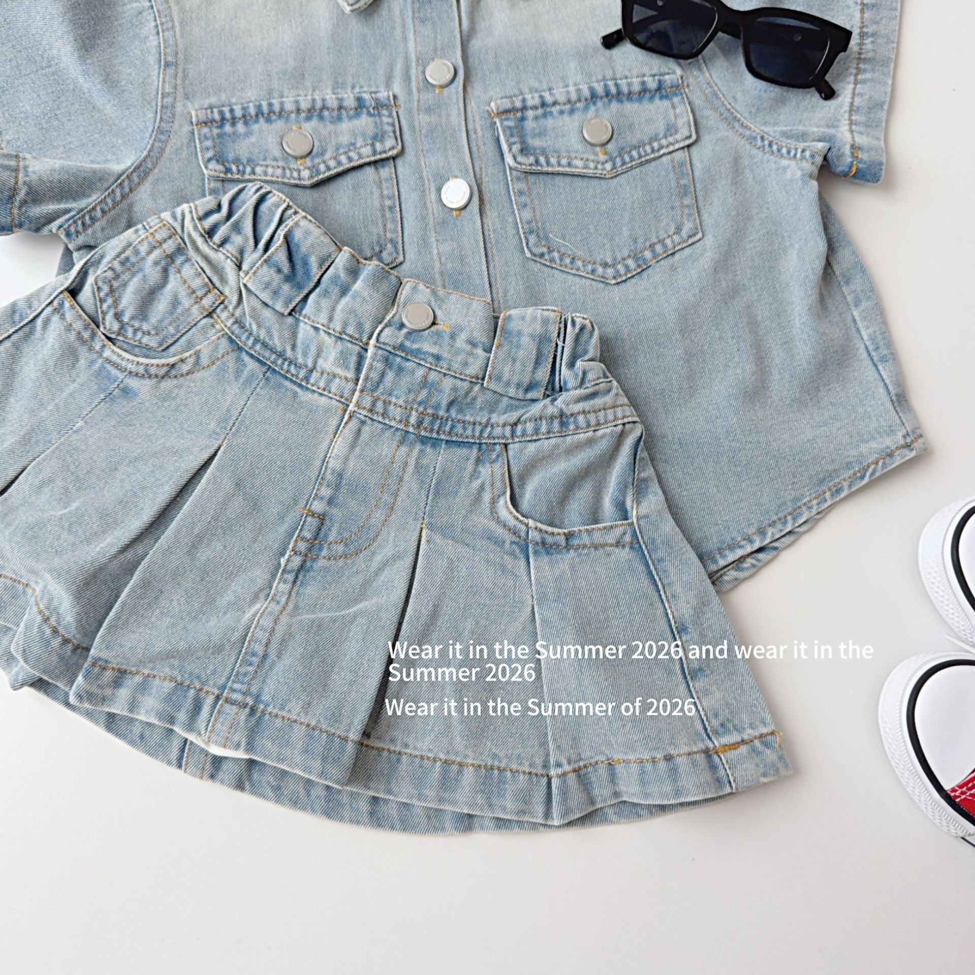 【90-150cm】牛仔短裙褲套裝