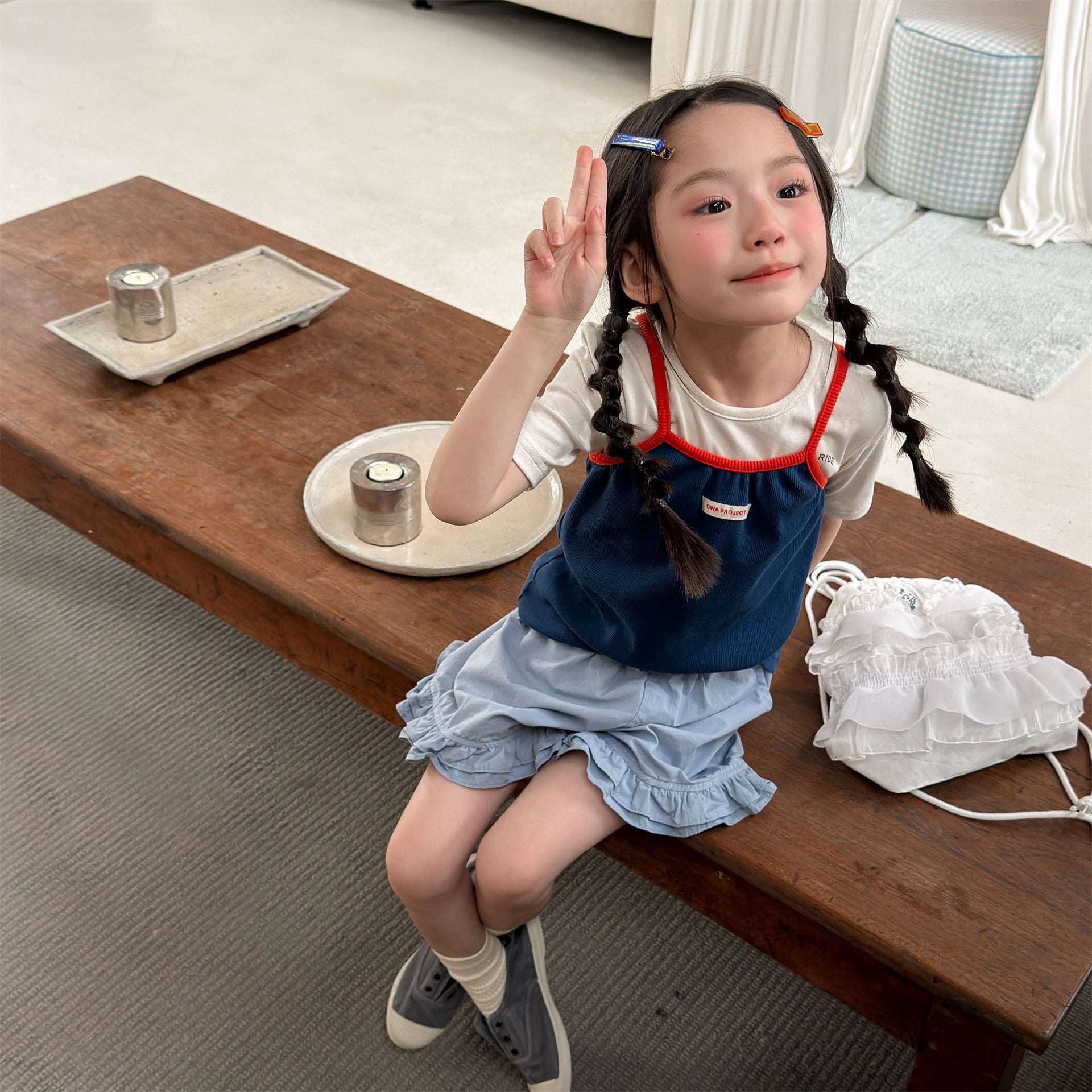 【80-130cm】韓版小清新荷葉邊短褲
