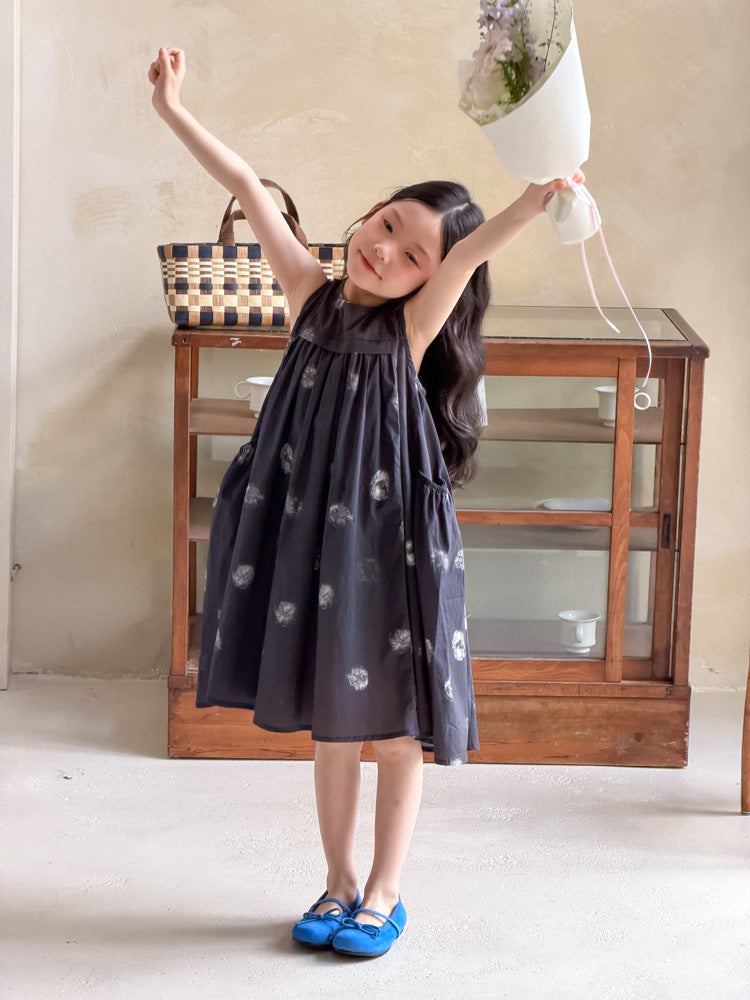 【100-170cm】手繪感印花側口袋可愛背心裙