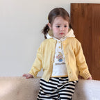 【73-110cm】星星連帽長袖 | 黃色針織開衫 | 條紋束腳褲