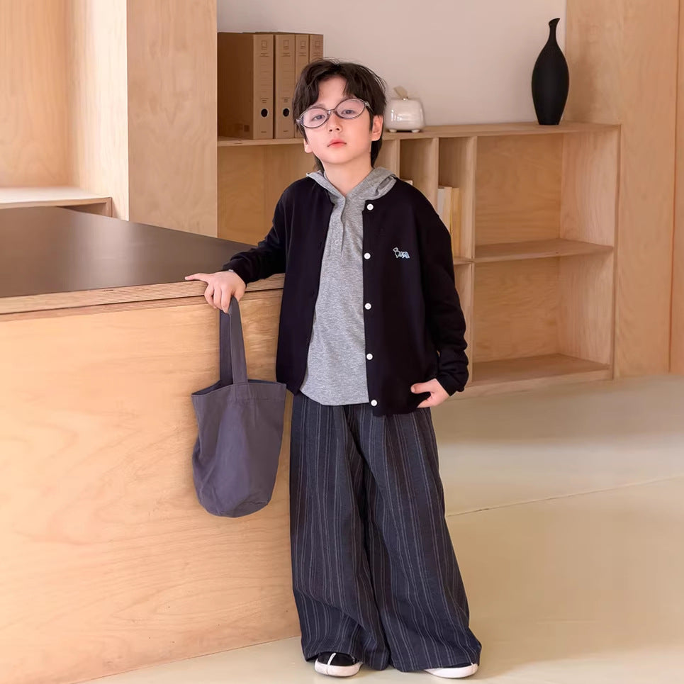 【100-170cm】條紋直筒西裝褲