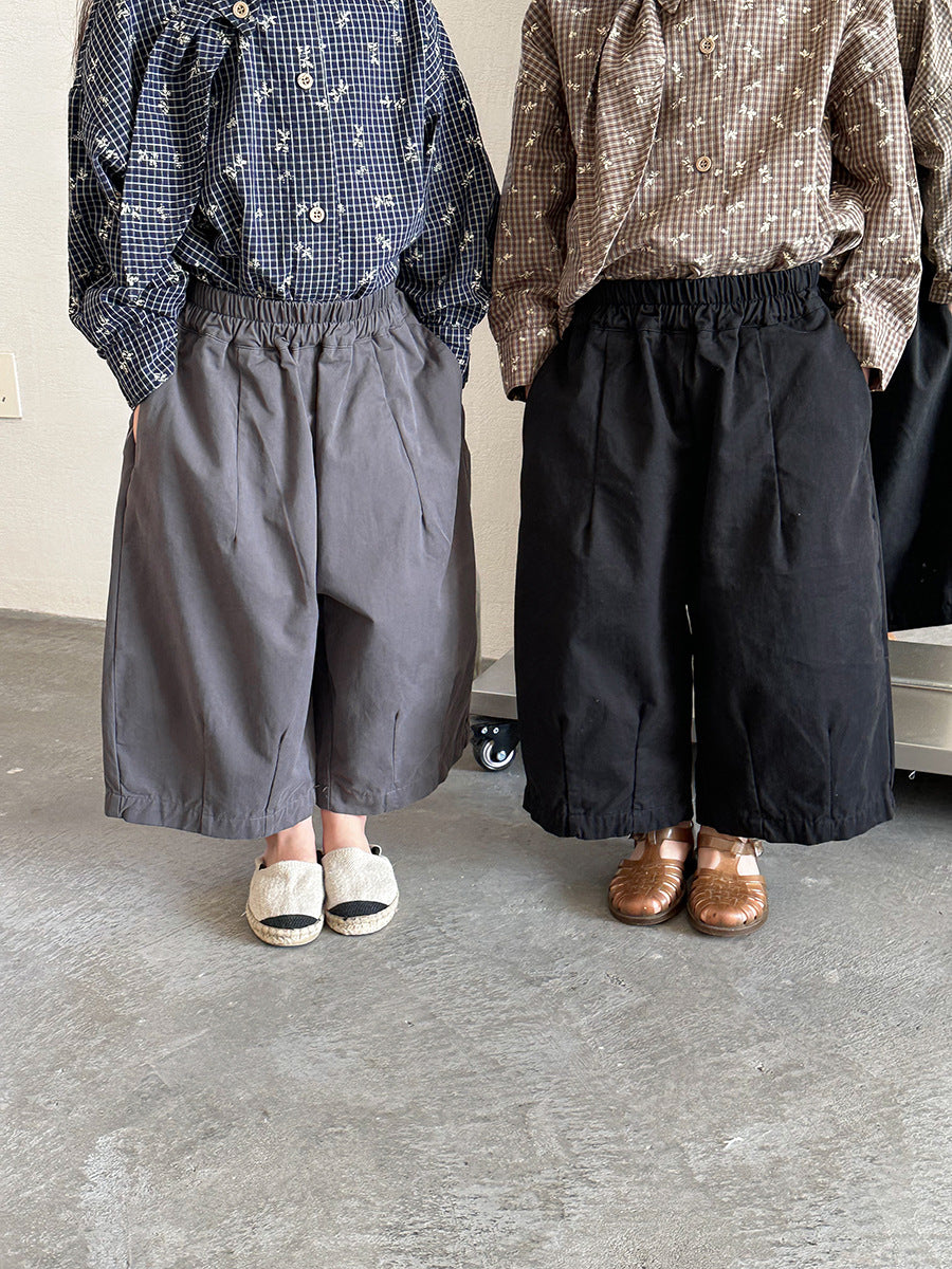 【80-140cm】簡約棉布寬鬆八分直筒褲