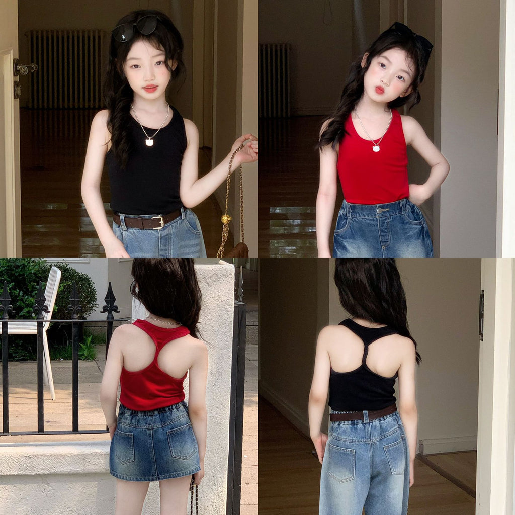 【90-150cm】韓系辣妹露背工字背心