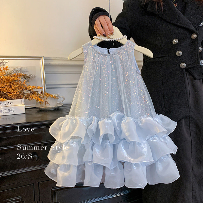 【90-140cm】冰雪藍亮片禮服裙