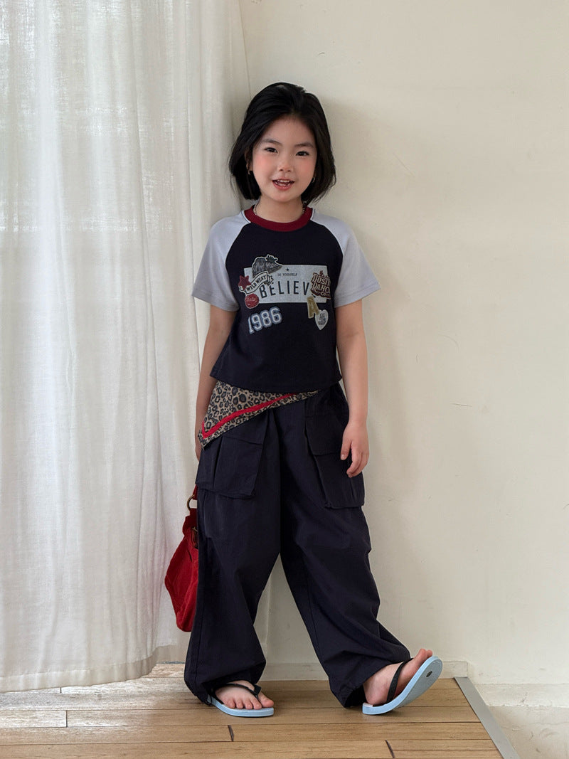 【120-160cm】插肩彈性印花T