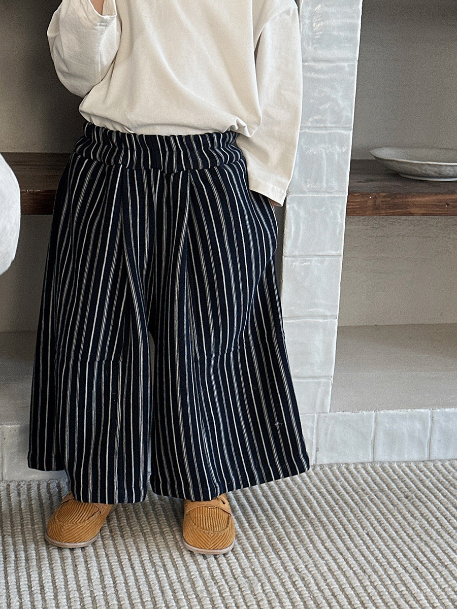 【80-140cm】豎條紋復古闊腿褲