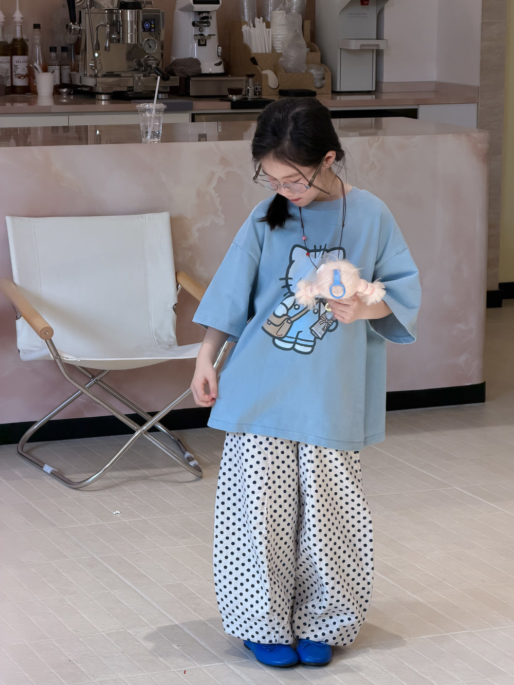 【現貨-褲140cm | 100-160cm】kitty休閒圓領上衣 | 波點褲