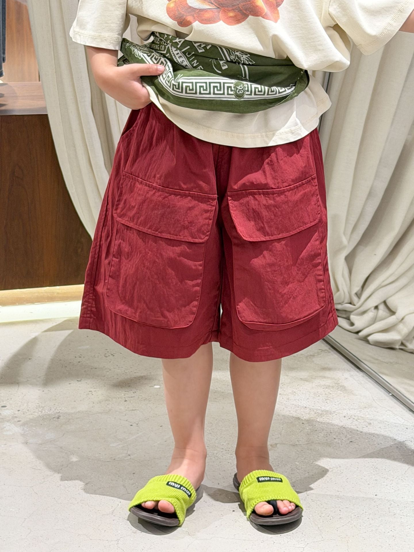 【90-150cm】韓版工裝大口袋休閒五分褲