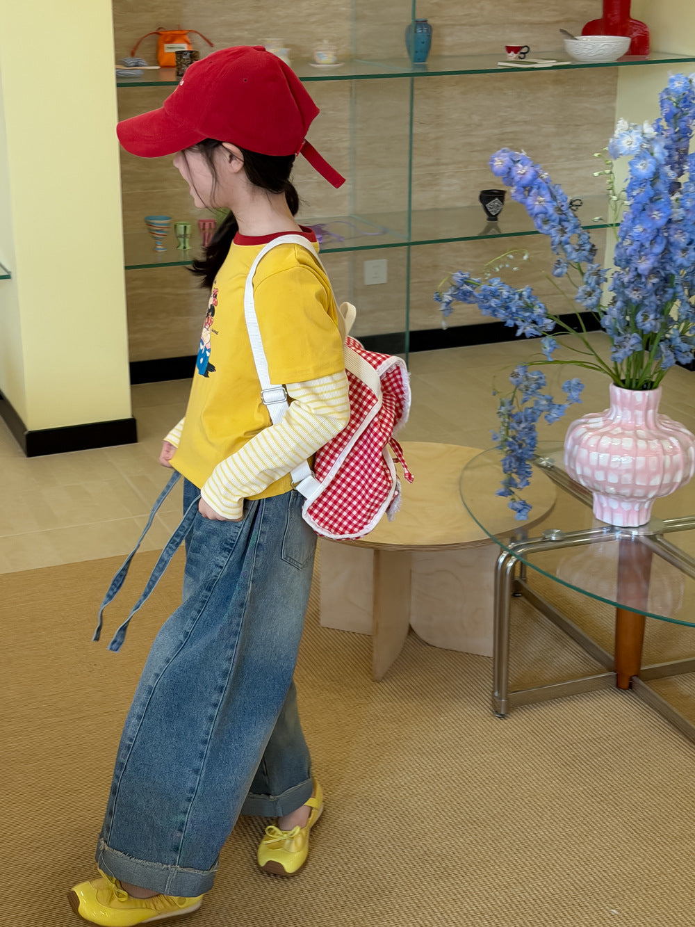 【100-160cm】韓版拼接米奇米妮假兩件上衣