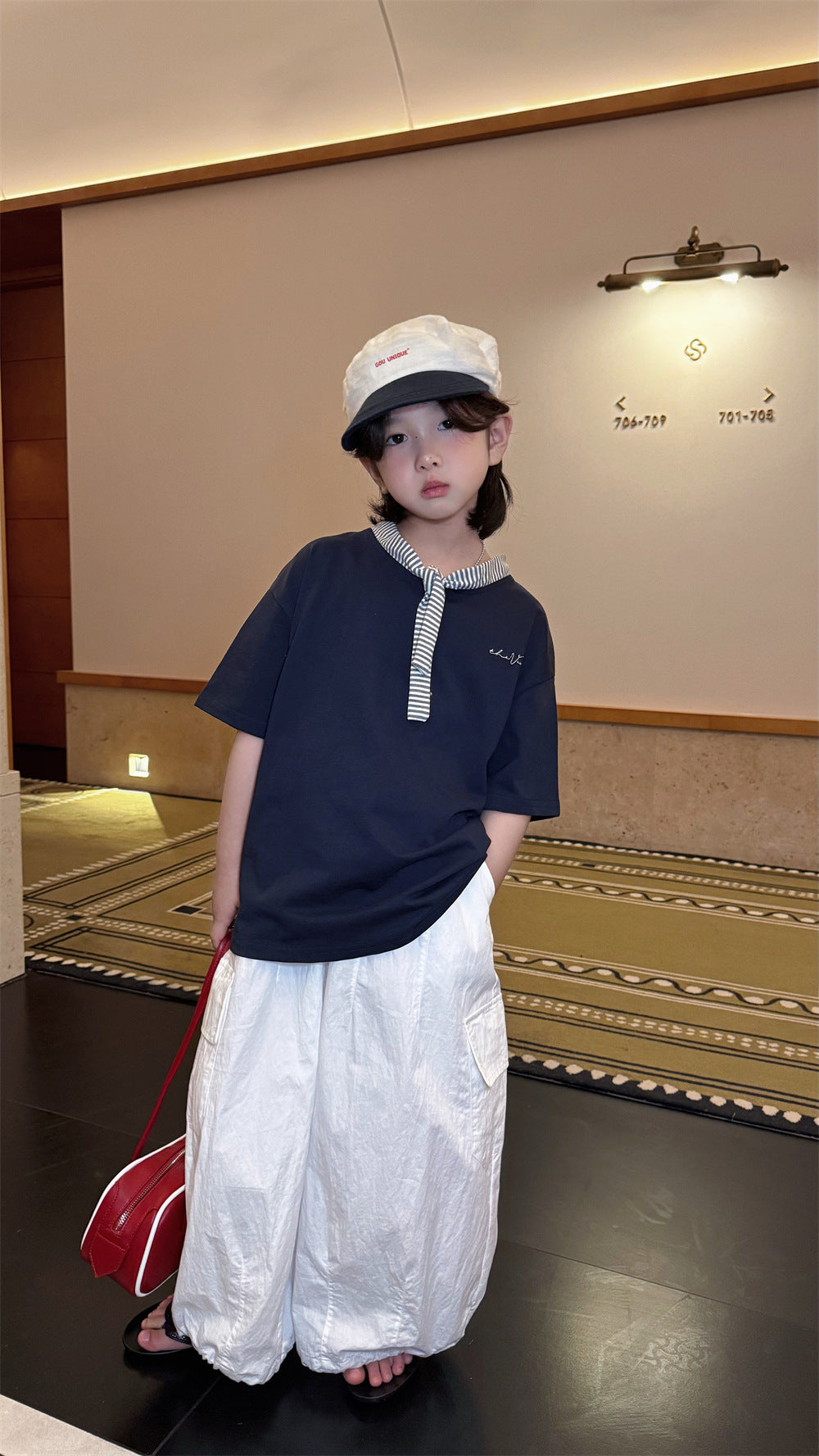 【100-160cm】韓版大口袋休閒闊腿褲