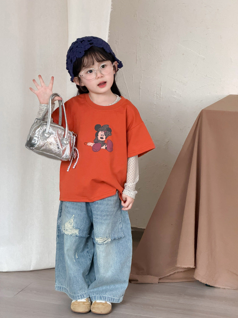 【90-140cm】米妮可愛真兩件上衣 | 破洞牛仔褲