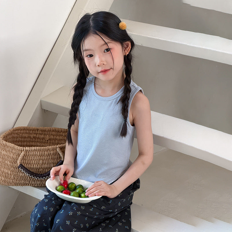 【100-170cm】夏日溫柔軟糯下擺蕾絲邊小背心