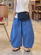【100-160cm】寬鬆休閒彎刀褲