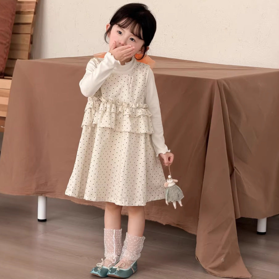 【90-140cm】波點荷葉邊棉布連身裙