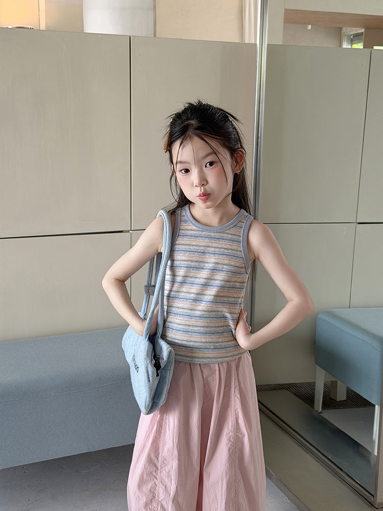 【100-170cm】韓系高彈條紋小背心