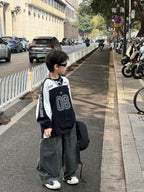 【90-160cm】帥氣街頭寬鬆撞色長袖純棉T