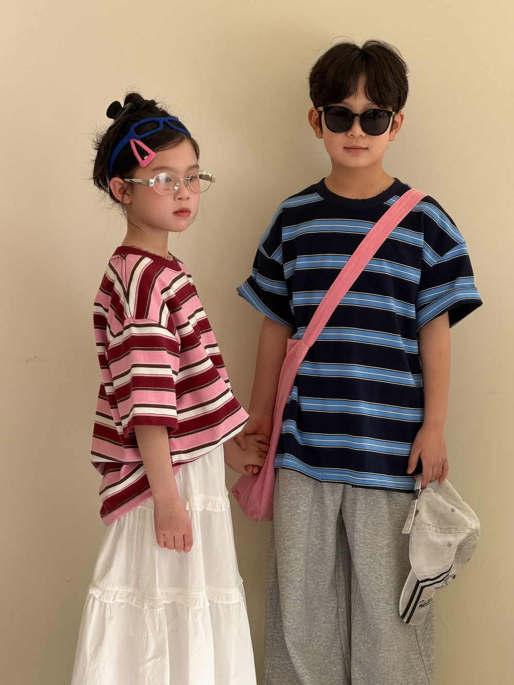 【100-160cm】寬條紋寬鬆圓領上衣