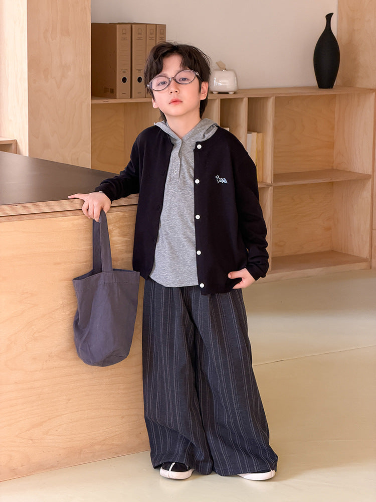 【100-170cm】條紋直筒西裝褲