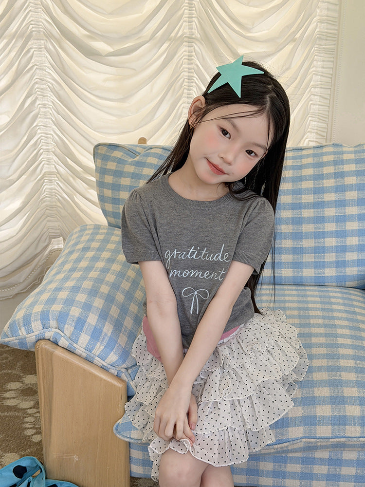 【100-170cm】韓版可愛刺繡字母蝴蝶結T