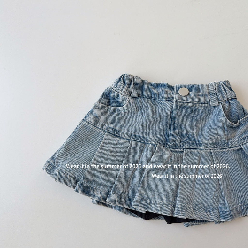 【90-150cm】牛仔百褶裙