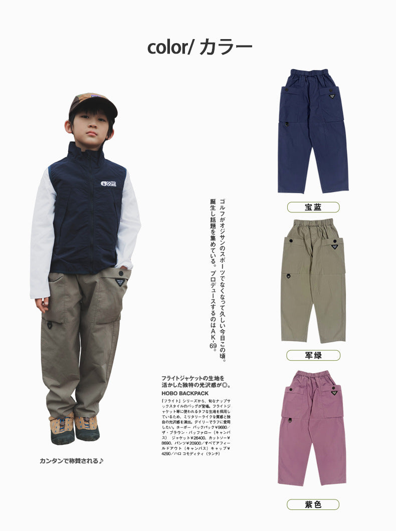 【100-160 cm】大口袋工裝褲復古直筒褲