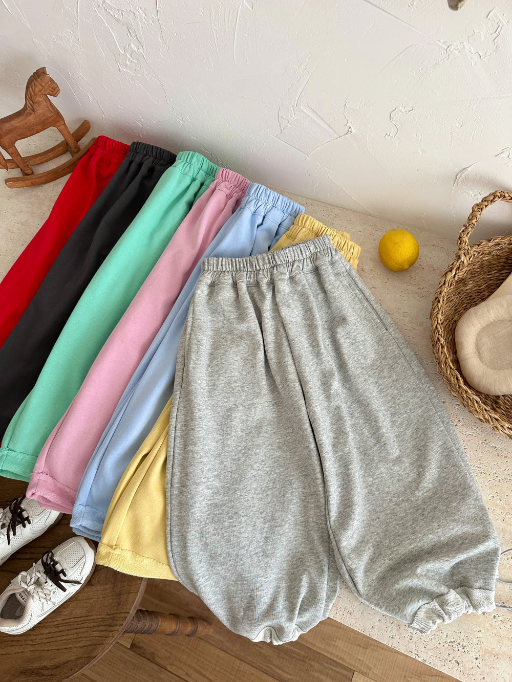 【100-160cm】純色抽繩兩穿百搭寬鬆褲
