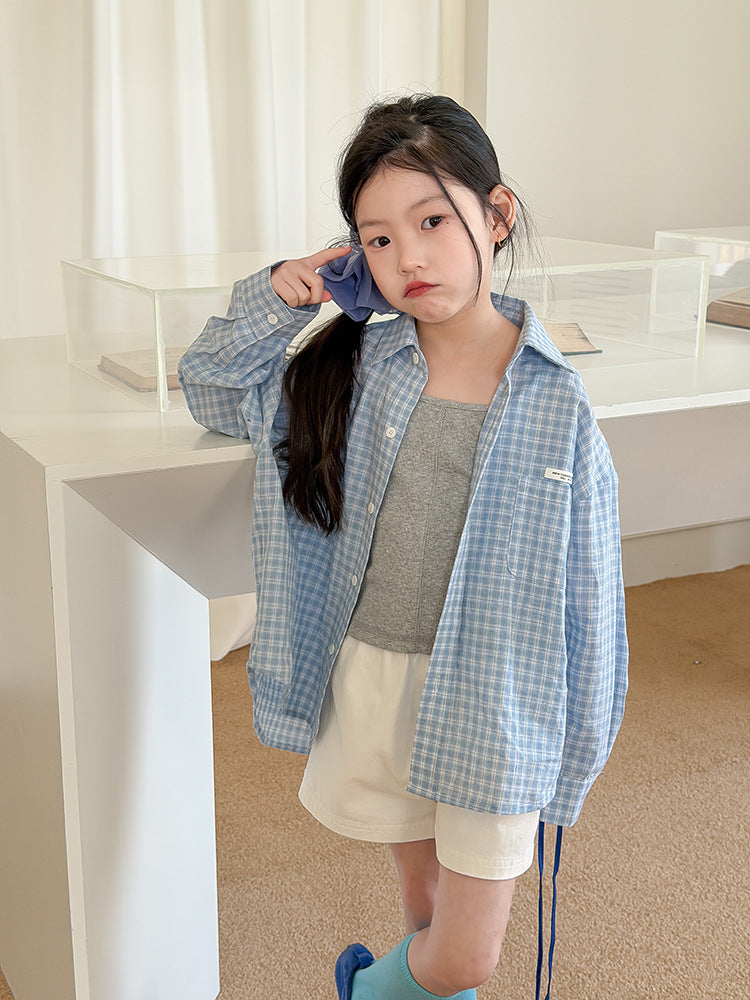 【100-170cm】慵懶格子襯衫防曬外套
