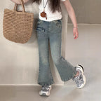【100-150cm】微喇修身牛仔喇叭褲