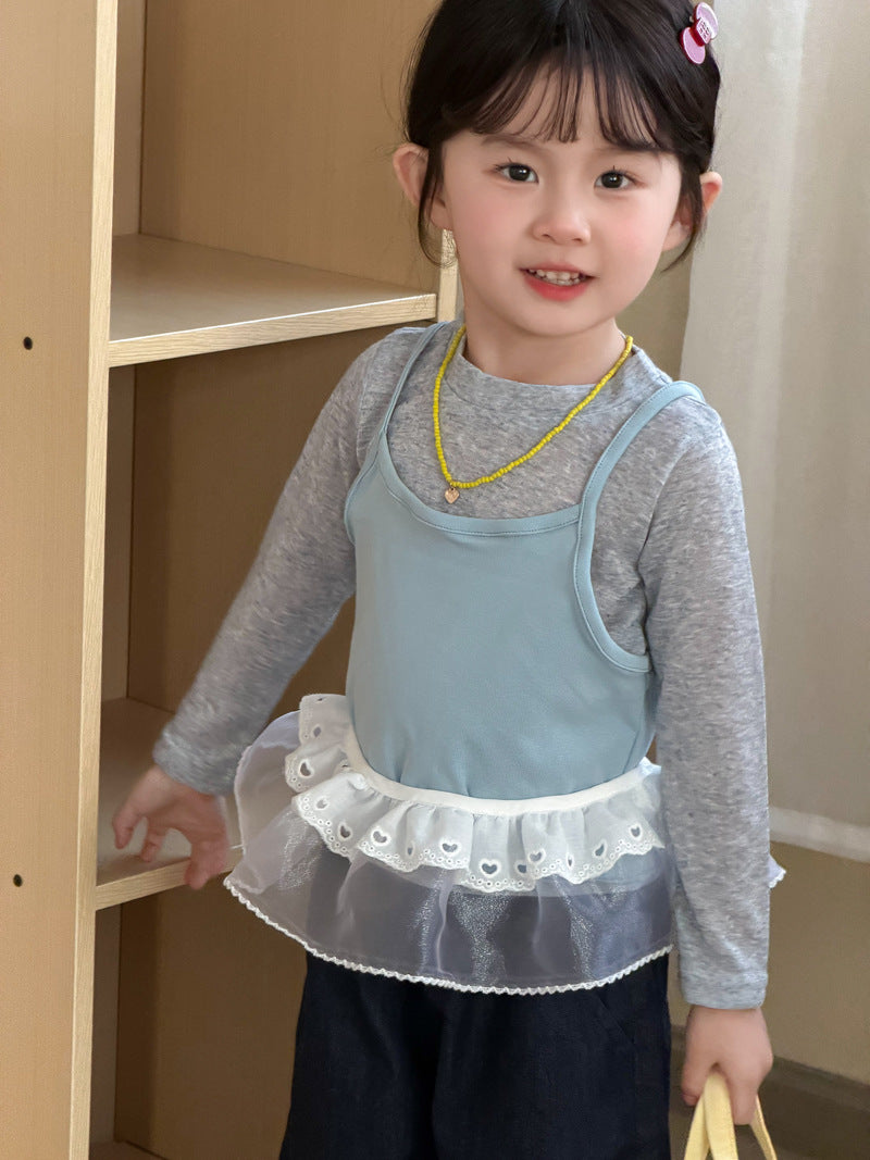 【90-140cm】韓版打底衫吊帶套裝