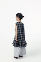 【90-150cm / F】【親子裝】日系荷葉邊黑灰格背心裙