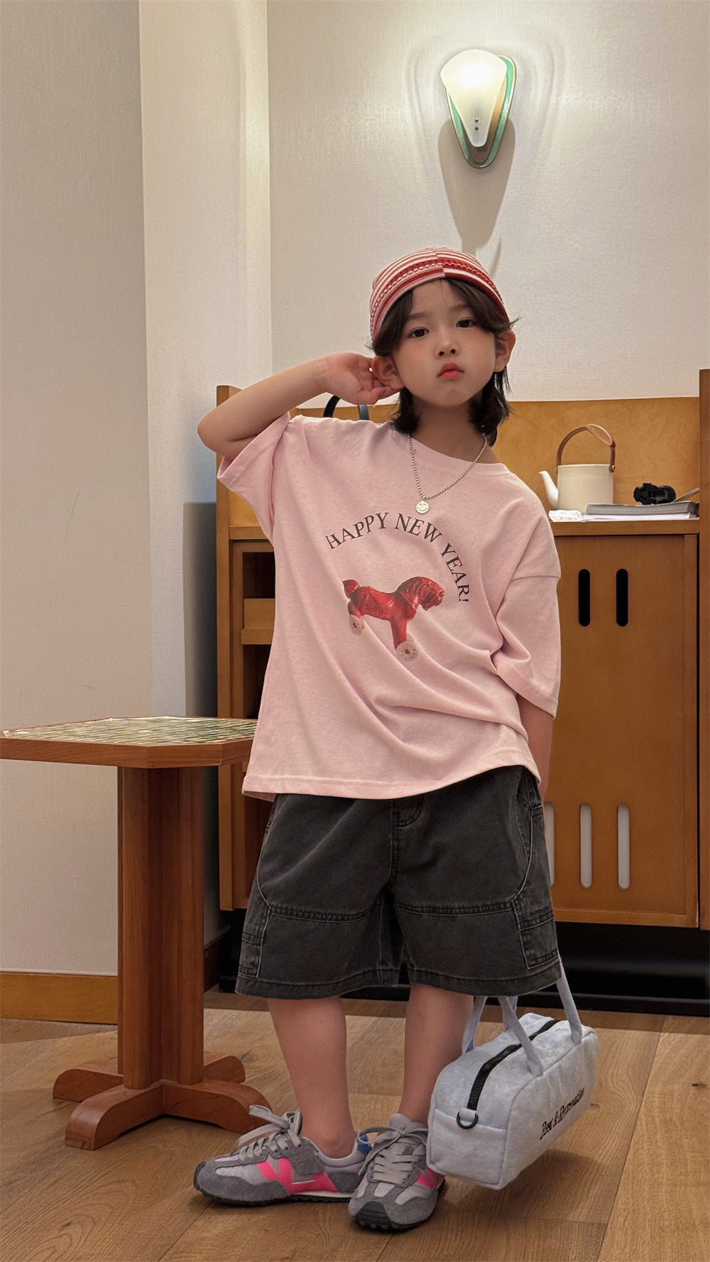 【100-160cm】韓系木馬印花T