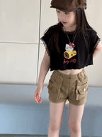 【100-150cm】KT蕾絲拼接短版T