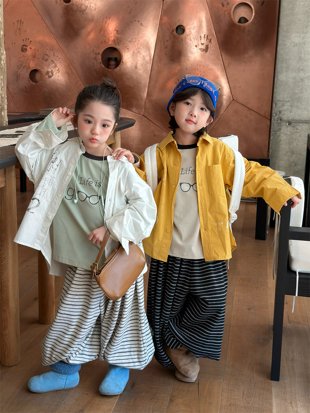 【90-160cm】(2色)寬鬆口袋印花襯衫外套