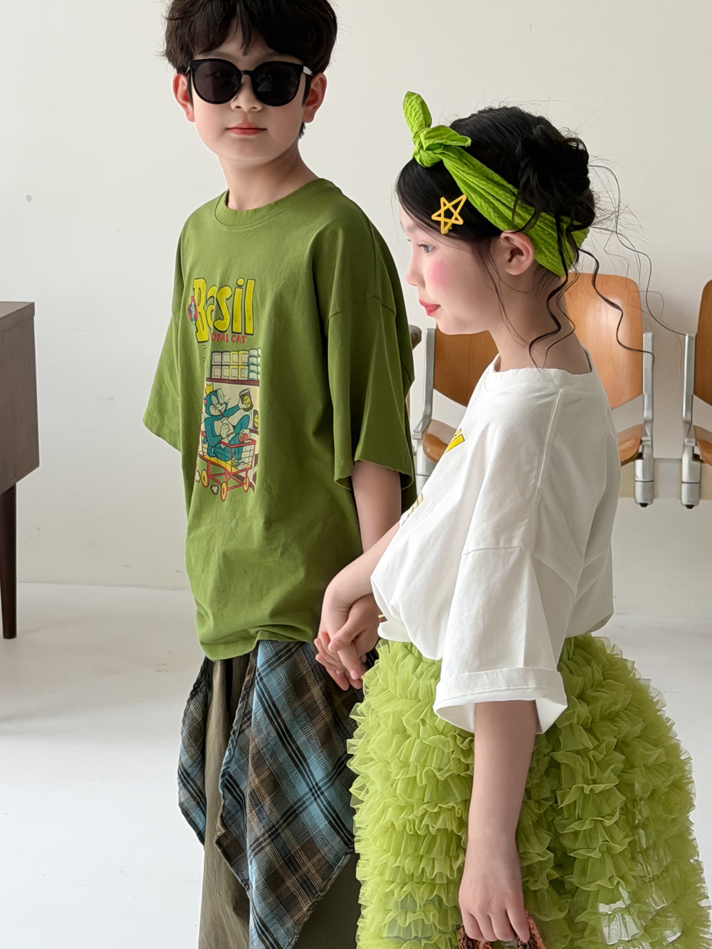【100-160cm】美式復古字母卡通T