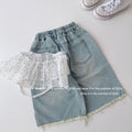 【90-150cm】韓版休閒牛仔褲(附波點屁簾)