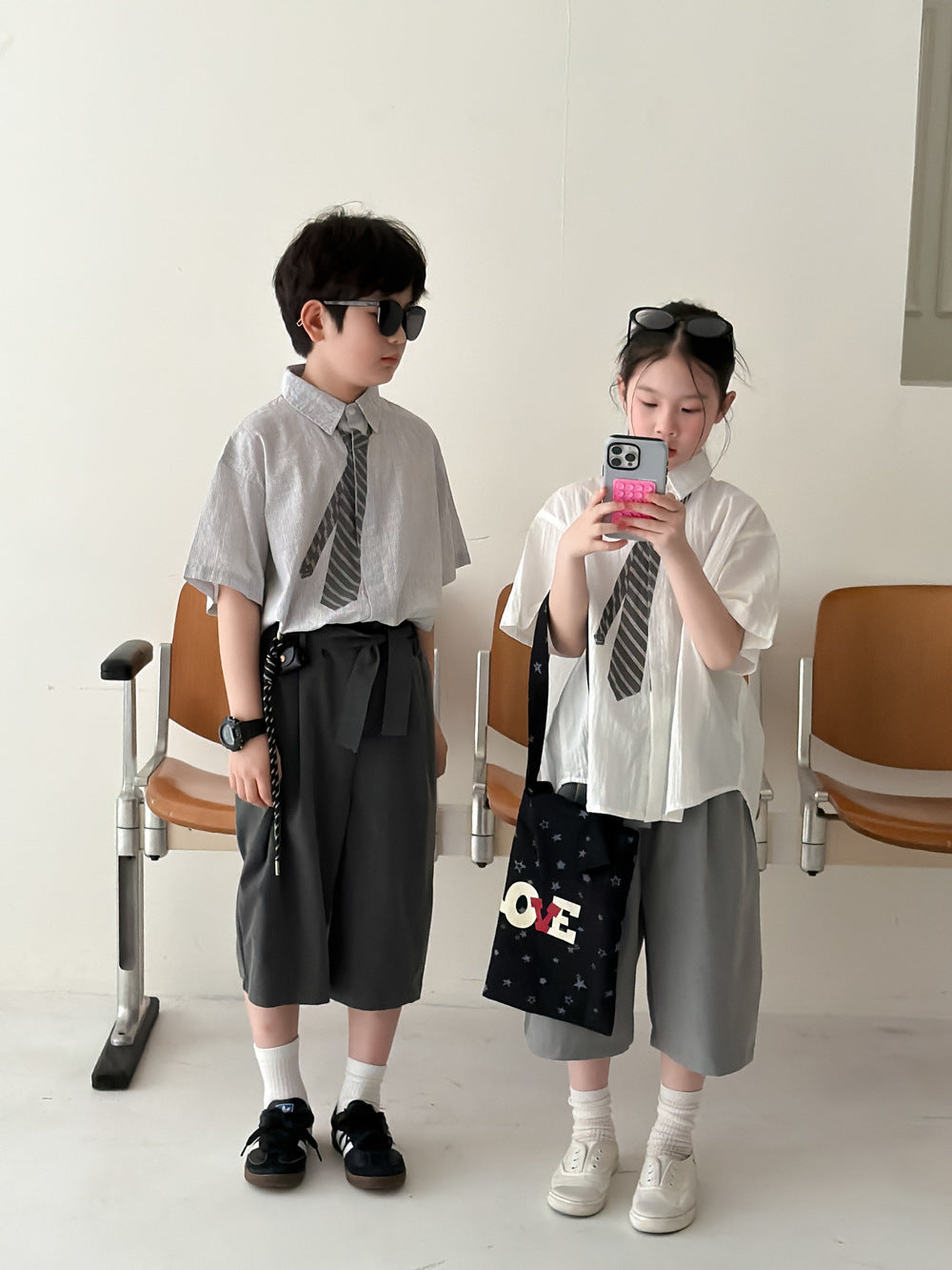 【100-160cm】韓版學院風襯衫