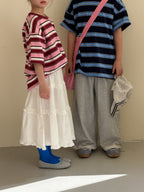 【100-160cm】寬條紋寬鬆圓領上衣