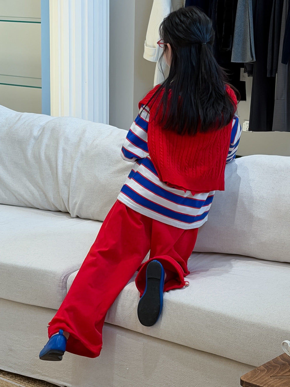 【100-160cm】韓版後背字母條紋T