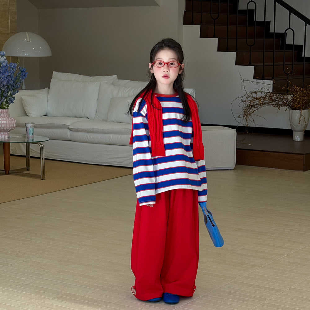 【100-160cm】純色抽繩兩穿百搭寬鬆褲