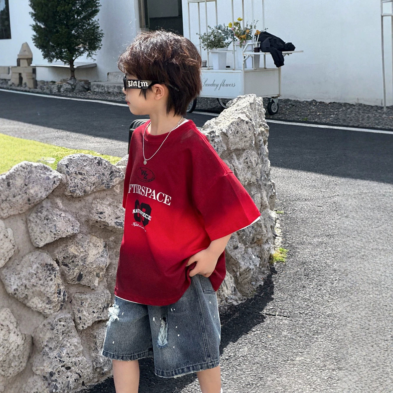 【100-160cm】復古做舊噴色短袖