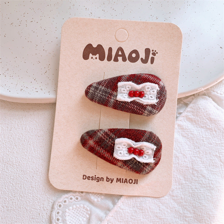 蝴蝶結格紋髮夾