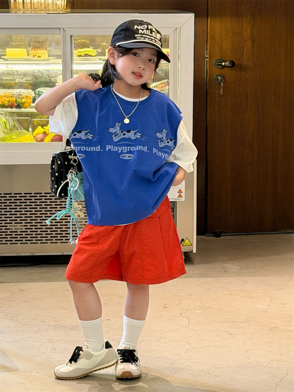 【90-150cm】韓版寬鬆休閒毛邊小狗印花背心